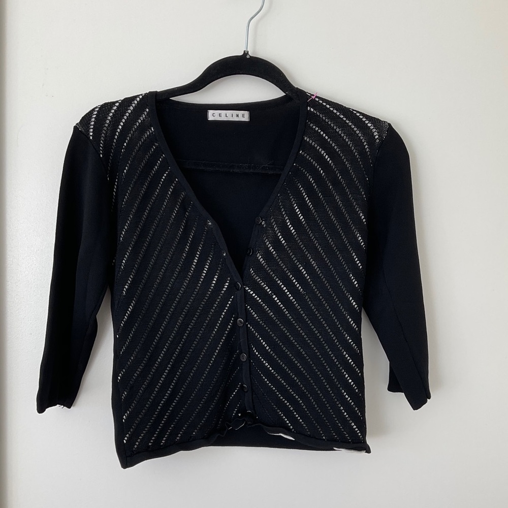Celine Black Mesh Knit Cardigan